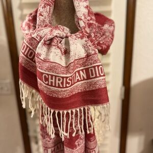 Christian Dior Red and White Scarf 🧣